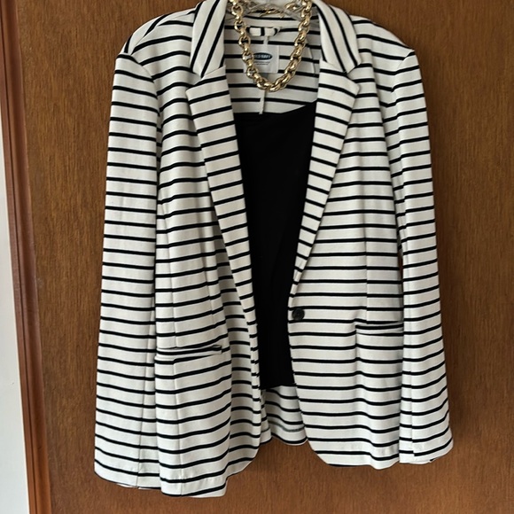 Old Navy striped blazer, bk/cream, size L. 98 cotton/2% elastane. Never worn! - Picture 1 of 4